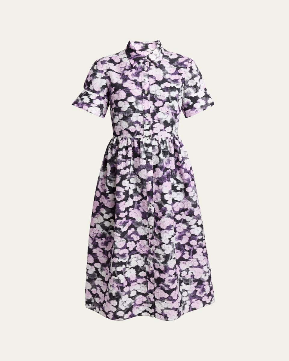 Floral Fit-Flare Short Sleeve Midi Shirtdress